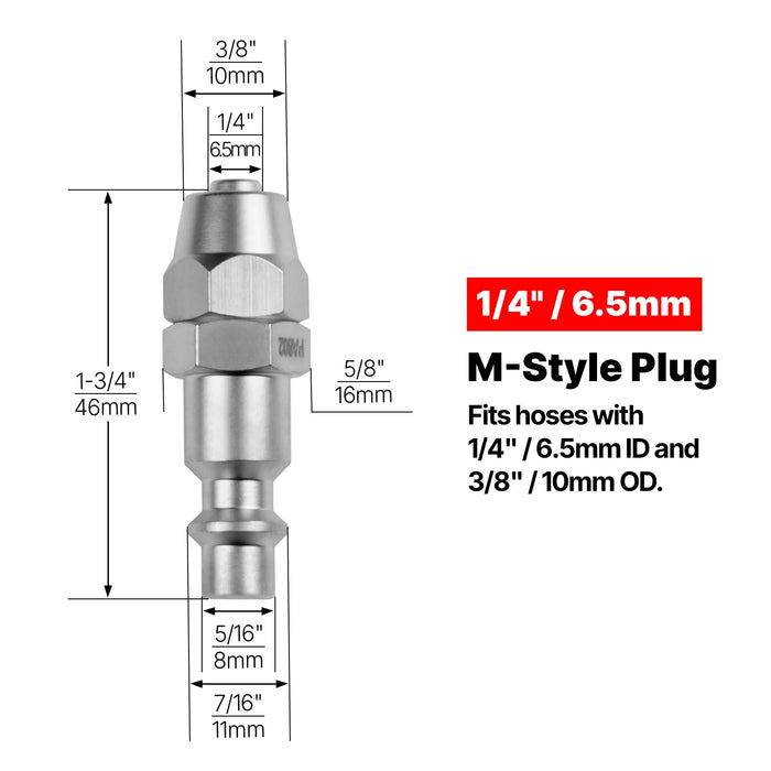 6.5mm ID Air Line Hose with M-Style Plug, for SKU: 501014, 501015, 501016, 501017, 501018, 501019, 501020, 501021, 50102
