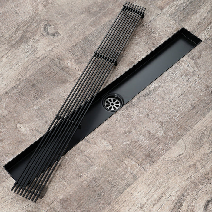 wonderland shower inc Matte Black Linear shower drain stainless steel material 24 inch or 35.4 inch with... - Side View