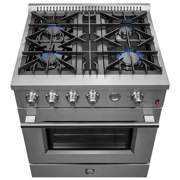 Forno Marco 30-inch Gas Range with 4 Burners and 4.32 Cu.ft. Convection Oven in Stainless Steel (FFSGS6277-30) FORNO