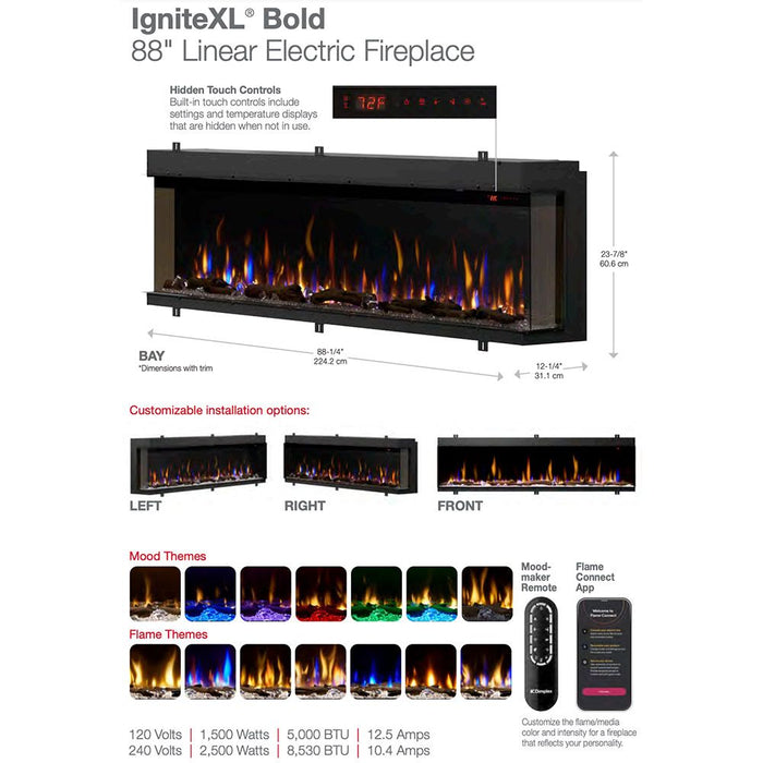 Dimplex IgniteXL Bold Deep Built-In Linear Electric Fireplace, 88-Inch (XLF8817-XD) Dimplex