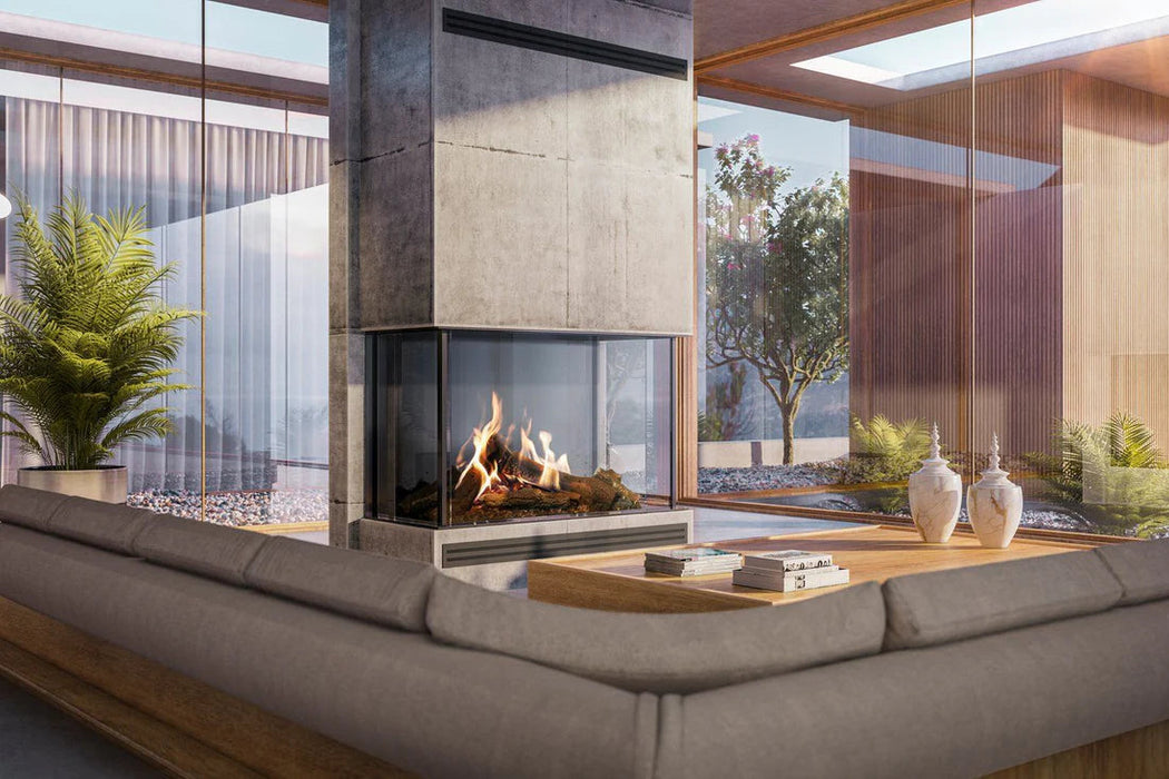 Faber MatriX Three-sided Bay Built-in Gas Fireplace - angle view
