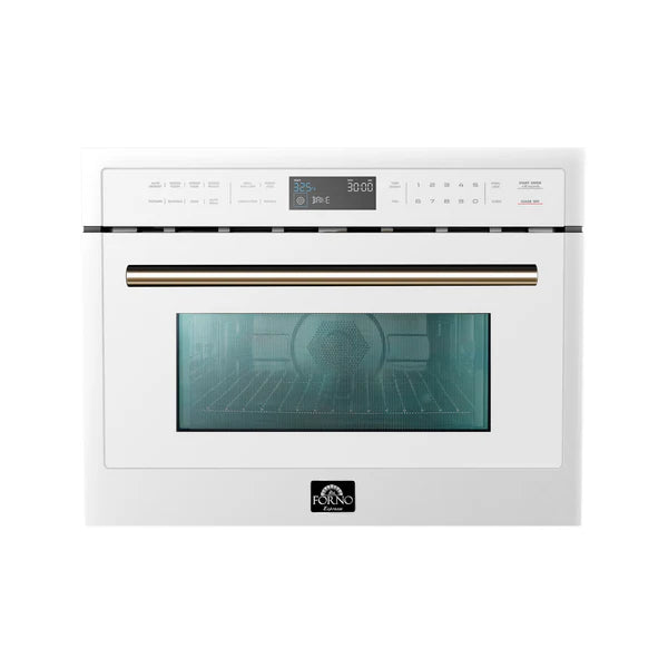 Forno Capoliveri Espresso 30-Inch 1.2 Cu.ft Microwave Drawer in White with Brass Handle (FMWDR3000-30WHT) FORNO