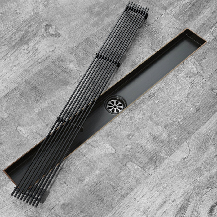 wonderland shower inc Oil Rubber Bronze Linear shower drain stainless steel material 24 inch with tile insert... - Side View