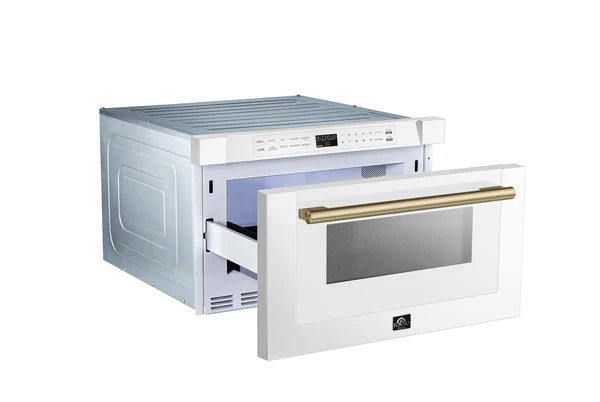 Forno Espresso Capoliveri 24-Inch Microwave Drawer in White with Brass Handle (FMWDR3000-24WHT) FORNO