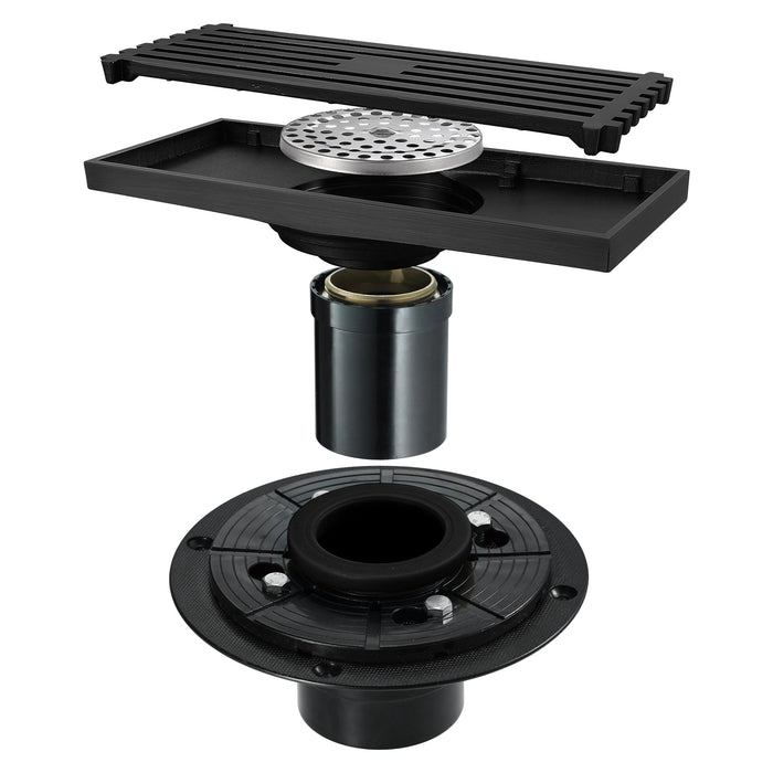 8 Inch Shower Linear Matte black Drain Rectangular Floor Drain with Accessories Square Hole Pattern Cover Grate Removable Matte Black Brass - side view