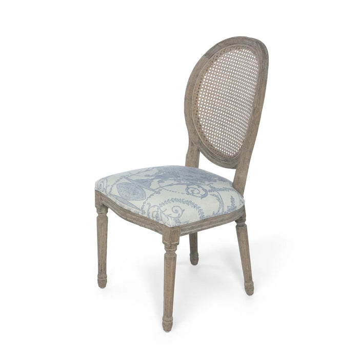 French Blue Bouquet Cane Back Dining Chair (EFS90589) - side view