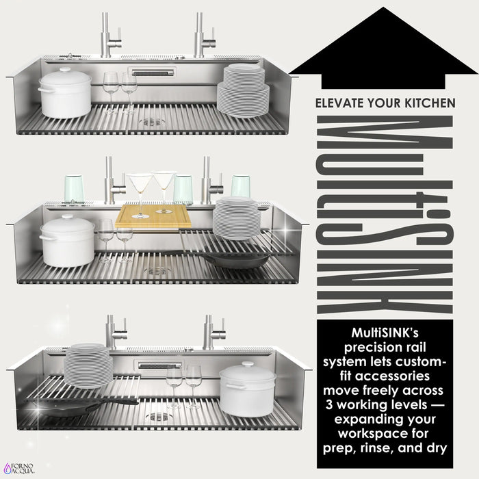 Forno Acqua 45-Inch Drop-In/Undermount 3-Level Workstation Sink with Two Faucets & Glass Rinser (J-WP30)