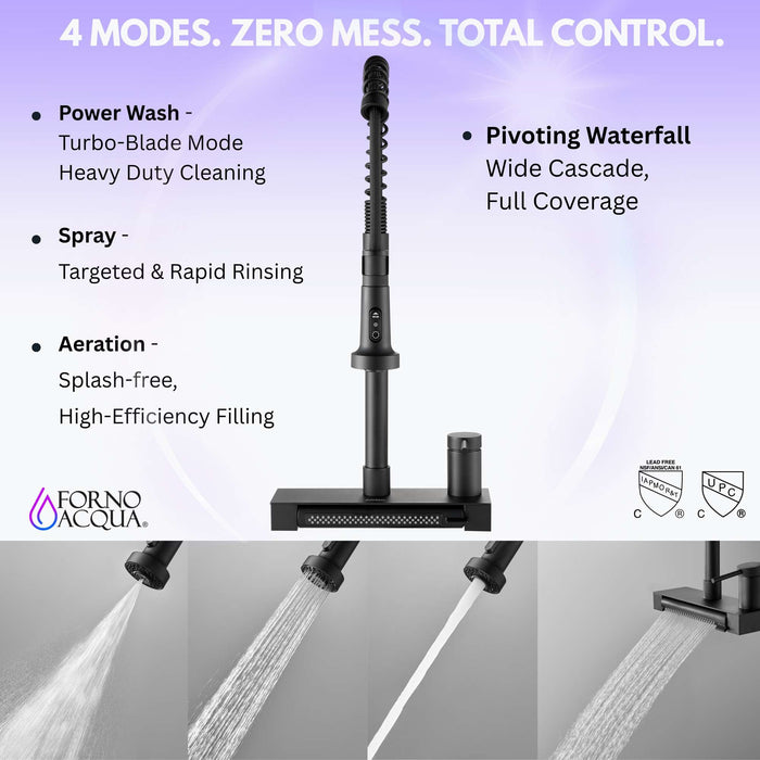 Forno Acqua -inch kitchen faucet in black four spray modes explained