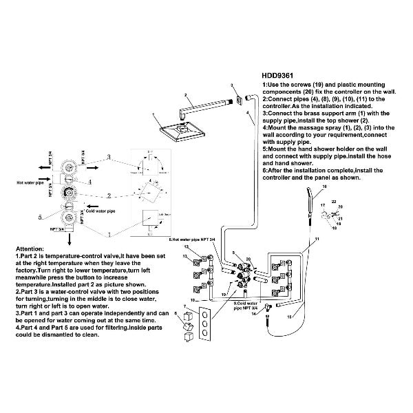 Cascada Tuscany 40" Luxury Bathroom Shower Set with LED Rainfall Head, Thermostatic Control, and 6... - Lifestyle View