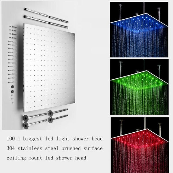 Cascada Tuscany 40" Luxury Bathroom Shower Set with LED Rainfall Head, Thermostatic Control, and 6 Massage Jets - Side View
