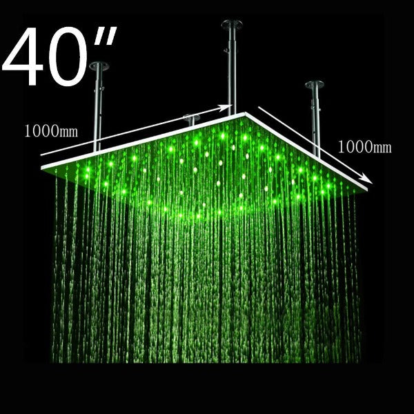 Cascada Showers 40" Square Ceiling Mount Rainfall LED Shower Head, include Shower Arm - Main Product Image