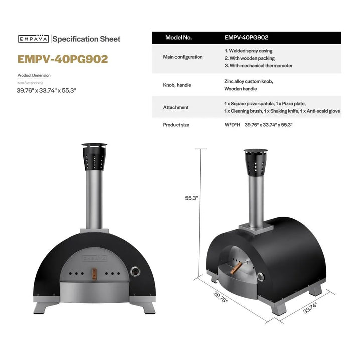 Empava EMPV-40PG902 specification sheet with dimension drawing, 39.76 x 33.74 x 55.3 inches