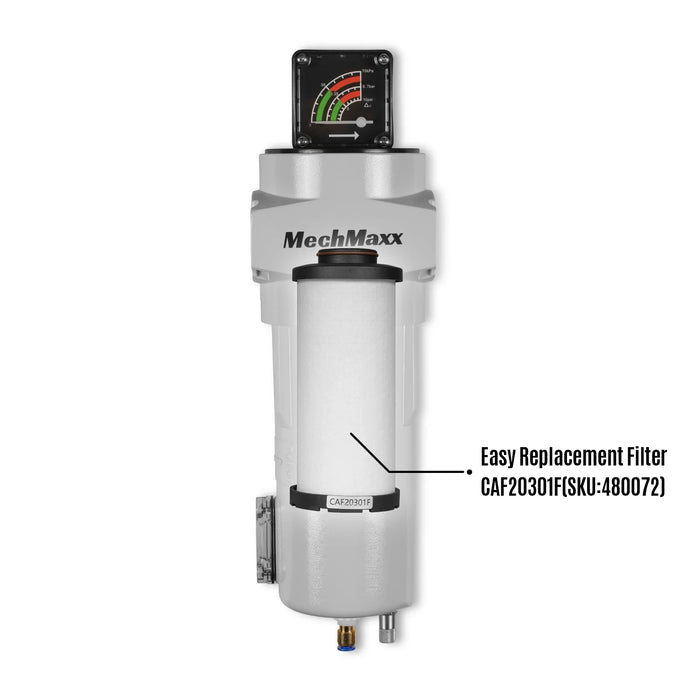 99 CFM Compressed Air Oil-Water Separator Precision Filter,1μm,Oil Content 1ppm, With Auto Drain, Pressure Gauge