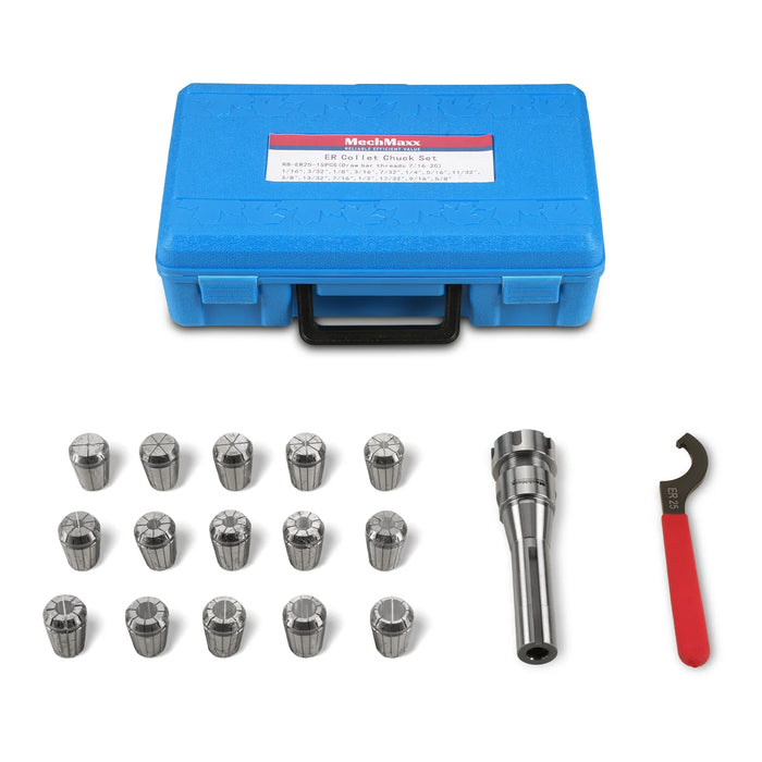 Set of 15 pcs Collets 1/16"-5/8" mm, with Holder ER25 R8 (INCH TYPE) f