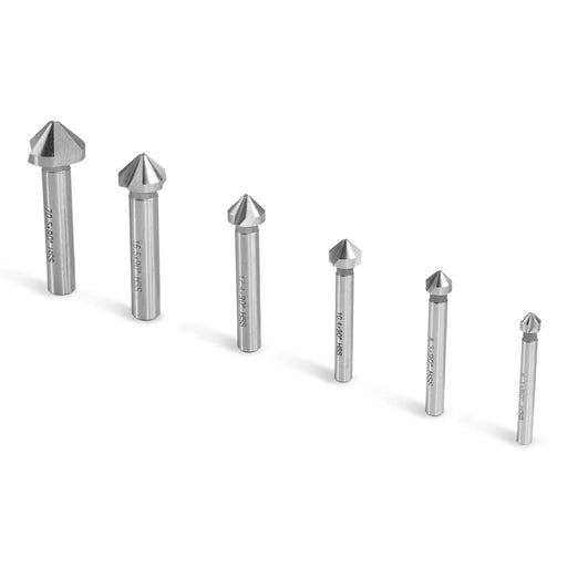 HSS Countersinks Set of 6 Pcs, 6,3 - 20,5 mm, 90° for SKU: 500200 — angle view