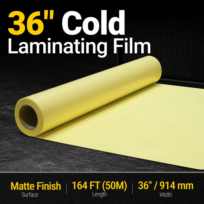 36" x 164 ft PVC Matte Cold Laminating Film, Yellow Release Paper, for SKU: 501014, 501015, 501016, 501017, 501018, 5010