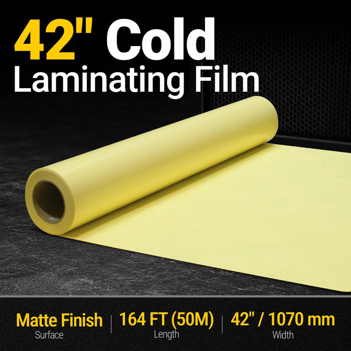 42" x 164 ft PVC Matte Cold Laminating Film, Yellow Release Paper, for SKU: 501014, 501015, 501016, 501017, 501018, 5010