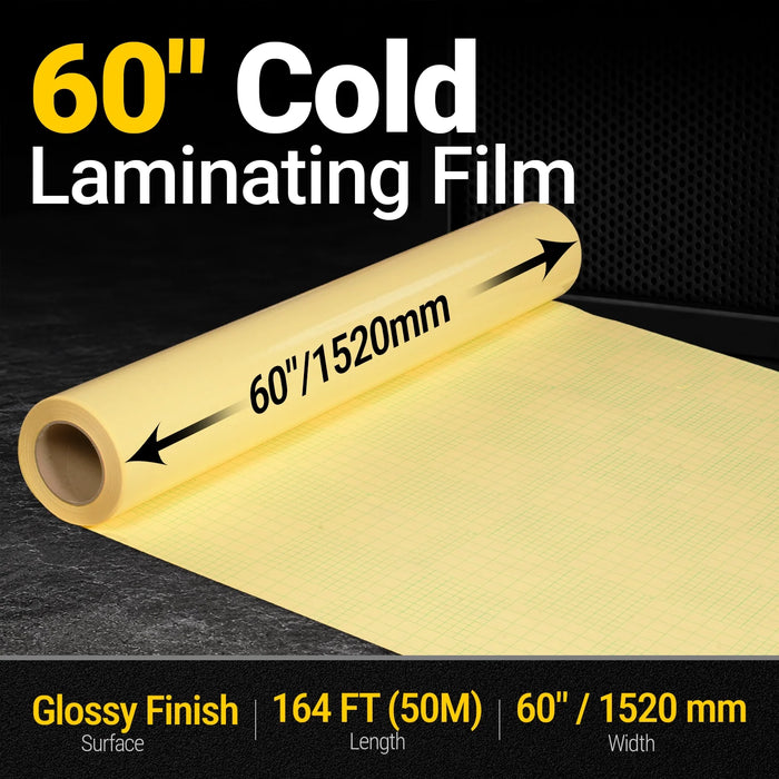 60" x 164 ft PVC Glossy Cold Laminating Film, Yellow Release Paper, for SKU: 501014, 501015, 501016, 501017, 501018, 501