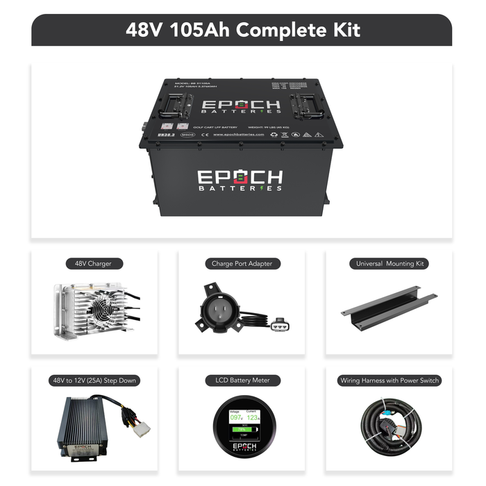 Epoch 48V 105Ah LiMax Series golf cart kit — size comparison