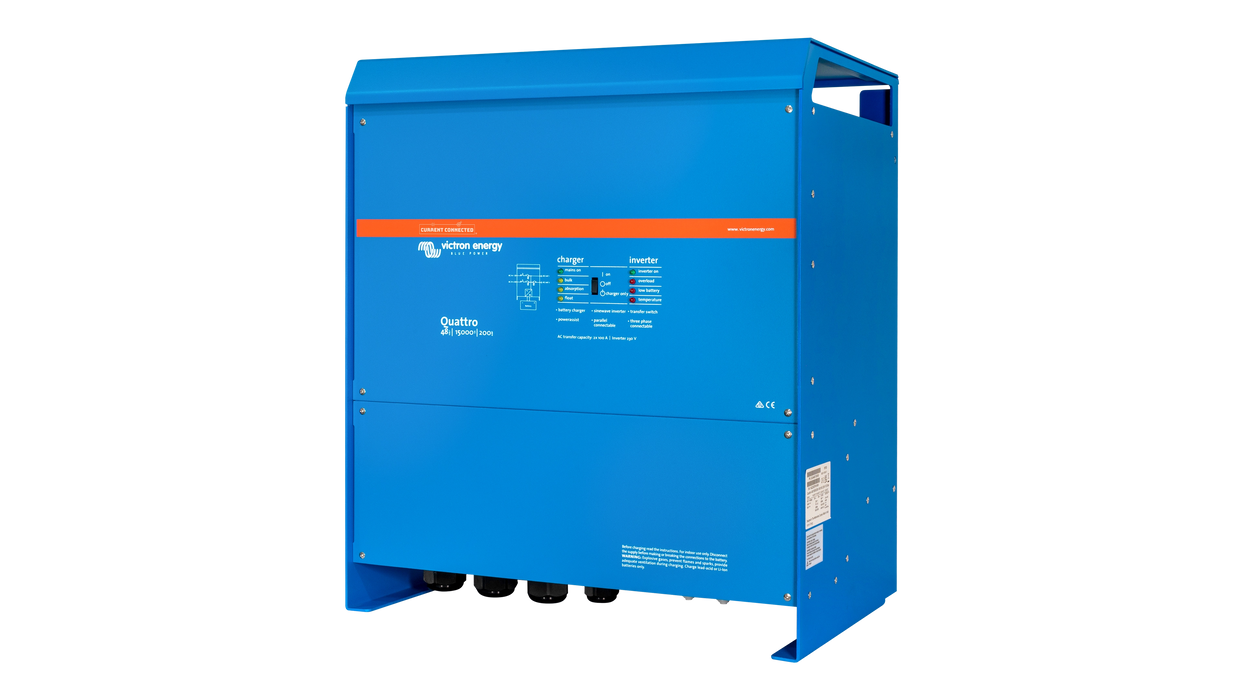 High quality photo of the Victron - QUA483150100 - 48V Quattro 15kVA 277V Inverter 200A Charger - Right View. Photographed by Current Connected