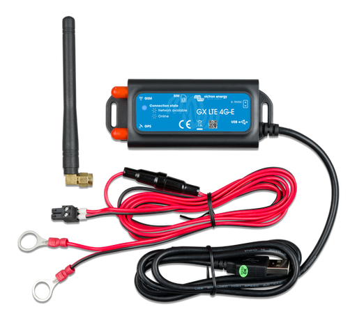 Victron Energy - GX LTE 4G-A - Victron Energy | GX LTE 4G-A showing box and red and black bundled wire
