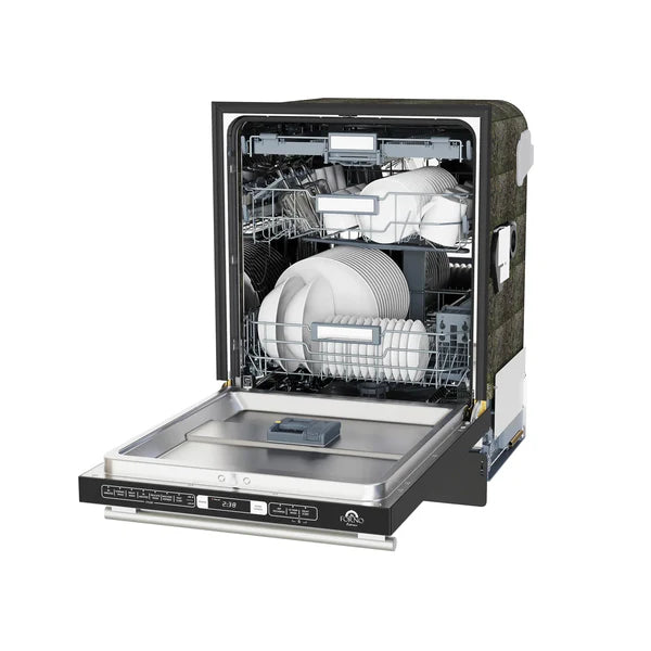 Forno Romano Espresso 24-Inch Built-In Dishwasher in Black with Brass Handle (FDWBI8035-24BLK) FORNO