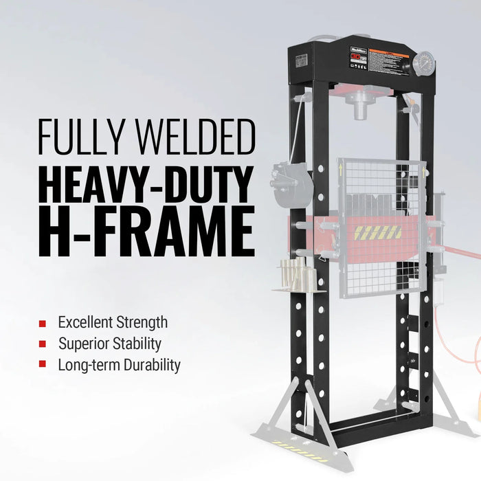 30 Ton H-Frame Air/Hydraulic Shop Press with Hand Winch & Press Pin Ki — detail view