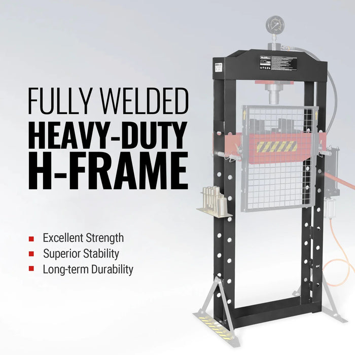 20 Ton H-Frame Air/Hydraulic Shop Press with Press Pin Kit, Fully Weld — detail view