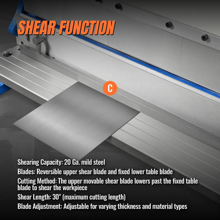30-inch 3-in-1 Pan and Box Brake – Slip Roll, Shear, Bending Machine for Sheet Metal, 20 Gauge Mild Steel, Adjustable Fingers, Heavy Duty, Metalworking, Fabrication, Rolling, Bending MMCB3016