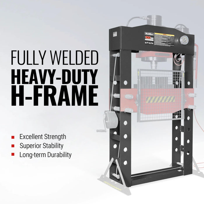 100 Ton H-Frame Air/Hydraulic Shop Press with Hand Winch,  Fully Welde — detail view