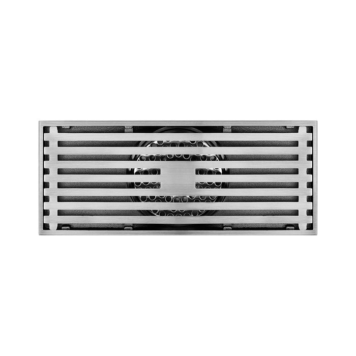 8 Inch Shower Linear Brushed Nickel Drain Rectangular Floor Drain with Accessories Square Hole Pattern Cover Grate Removable Brushed Nickel Brass - back view