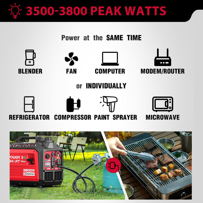 PowerSmart 3800W/3500W Gas/Propane Dual Fuel Inverter Generator w/ CO Alert HB5040DC