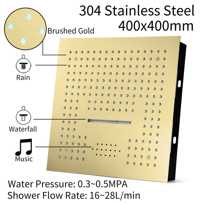 16" LED Chrome/Matte Black/Brushed Gold/Nickel Shower Head with 3-Way Thermostatic Valve, LED Display, 6 Body Jets - accessory view