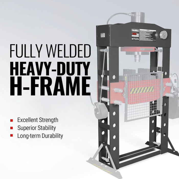 100 Ton H-Frame Electric Hydraulic Shop Press with Hand Winch,  110V M — detail view