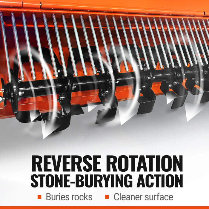 48 in Stone Burier Reverse Rotary Tiller,  3 Point Hitch Cat.1,  Chain — dimensions diagram