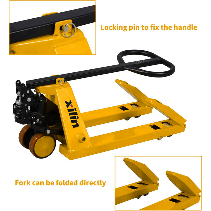 Xilin MF manual pallet jack dimensions and capacity diagram