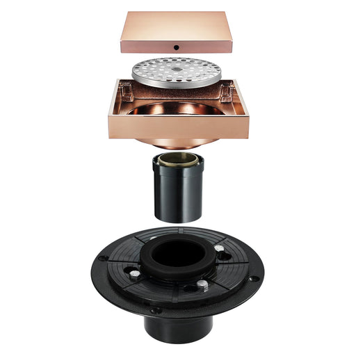 wonderland shower inc Rose Gold brass floor drain 4x4inch Shower Accessory - Side View