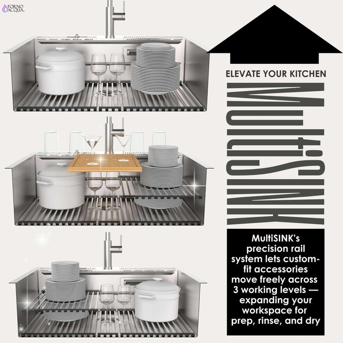 Forno Acqua 33-Inch Drop-In/Undermount 3-Level Workstation Sink with Waterfall Faucet &... Kitchen Appliance - Detail View
