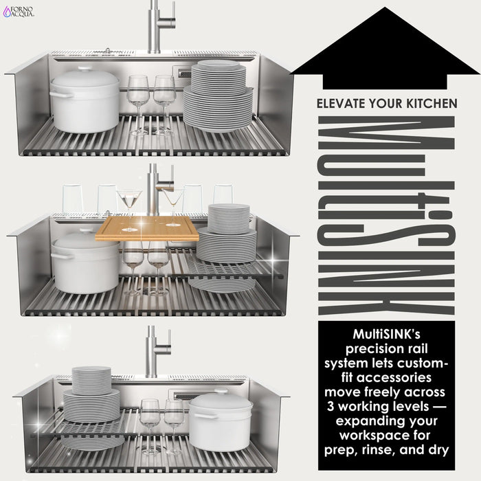 Forno Acqua 33-Inch Drop-In/Undermount 3-Level Workstation Sink with Faucet, Waterfall &... Kitchen Appliance - Close-Up