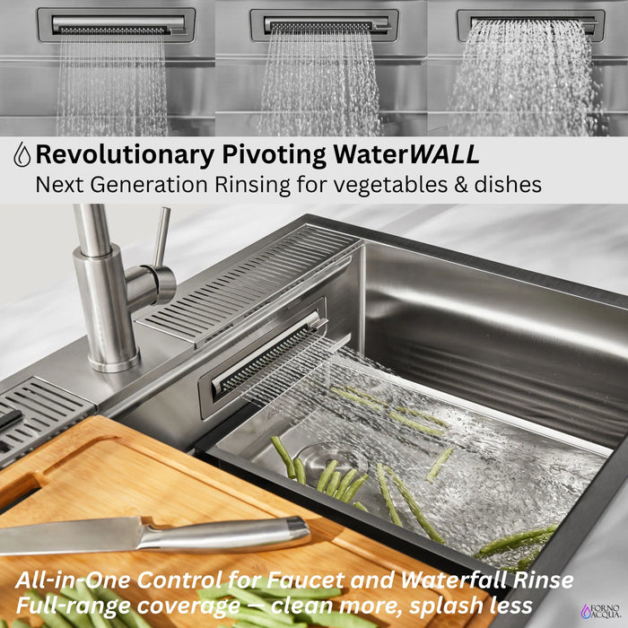 Forno Acqua 33-Inch Drop-In/Undermount 3-Level Workstation with Retractable Faucet & Glass Rinser (D-ZP30)