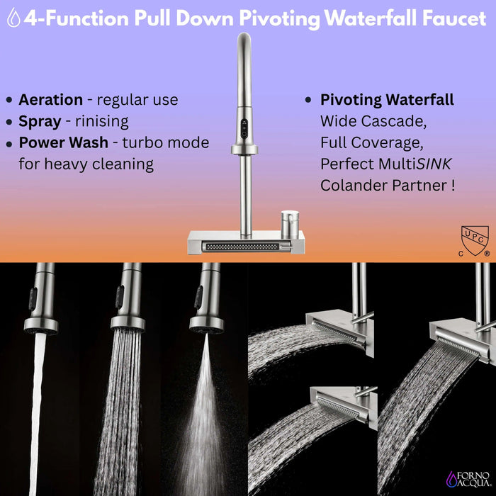 Forno Acqua 33-Inch Drop-In/Undermount MultiSINK Workstation Sink with Waterfall Faucet &... Kitchen Appliance - View 14