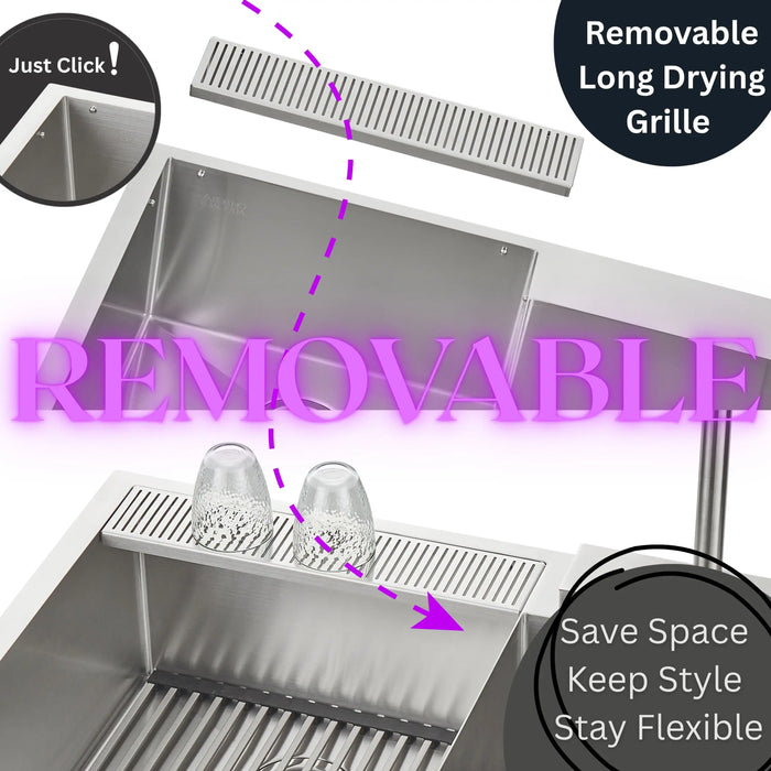 Forno Acqua 33-Inch Drop-In/Undermount 40/60 Double Bowl Stainless Steel Sink with Waterfall Faucet (H-XN30)