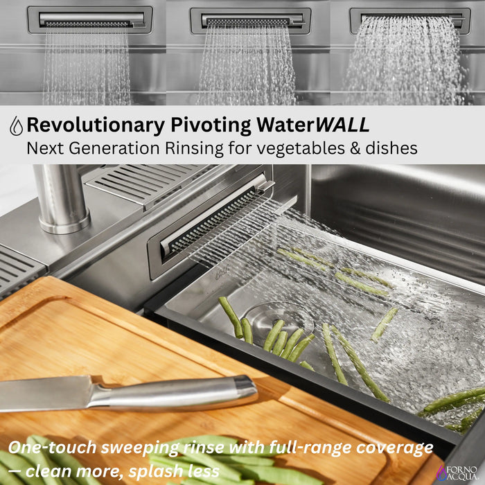 Forno Acqua 45-Inch Drop-In/Undermount 3-Level Workstation Sink with Two Faucets & Glass Rinser (J-WP30)