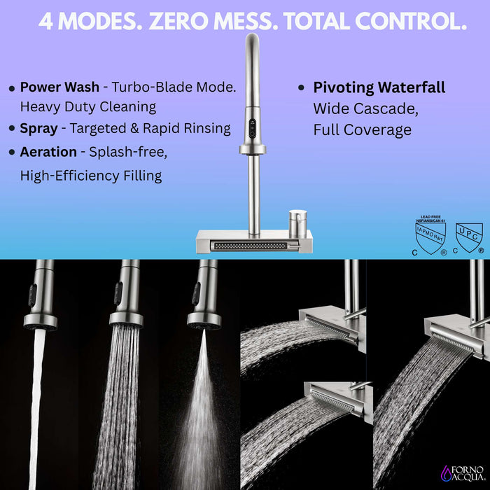 Forno Acqua -inch kitchen faucet in brushed nickel four spray modes explained