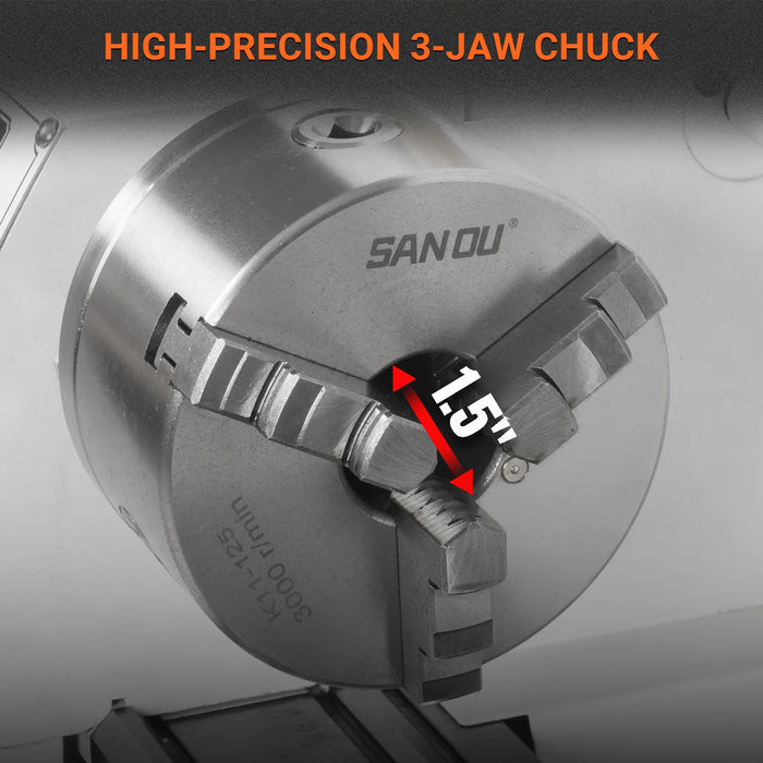 1.5‘’ Spindle Bore Metal Lathe Machine 8'' x 16'' High Precision Brush — detail view