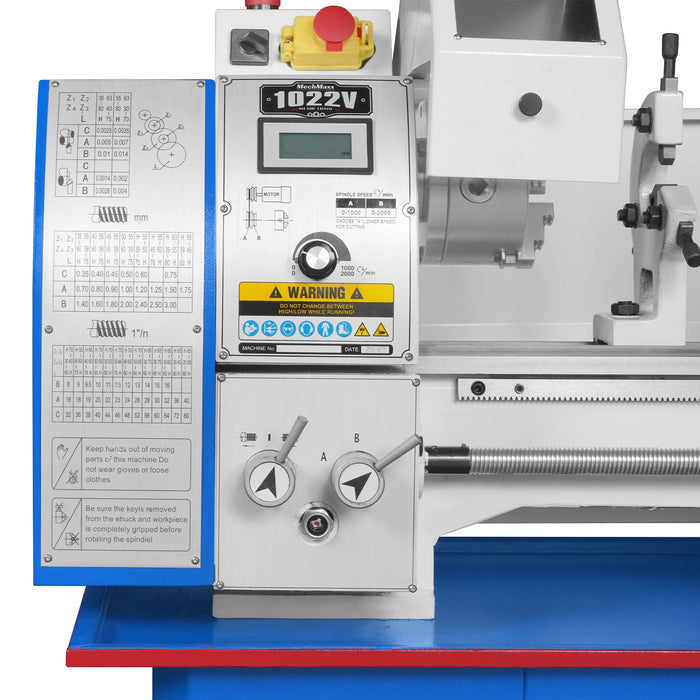 10'' x 22'' Industrial Metal Lathe Machine High Precision Benchtop 1.5HP Brushless Motor 0-2000 RPM Variable Speed Metal Working Machine Small Lathe without Stand 1022V