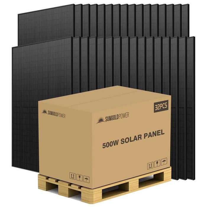 Green Vista Living Sungold Power 500W MONO BLACK PERC SOLAR PANEL FULL PALLET (32 PANELS)
