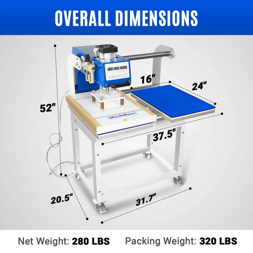 16x24 Inch Commercial Pneumatic Dual Platen Heat Press - Auto Lift Dig — angle view