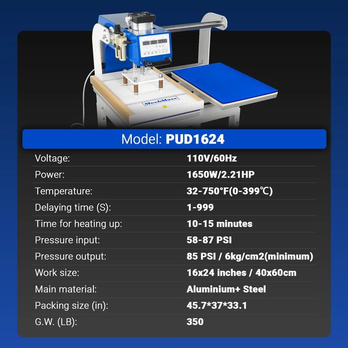 16x24 Inch Commercial Pneumatic Dual Platen Heat Press - Auto Lift Dig — detail view