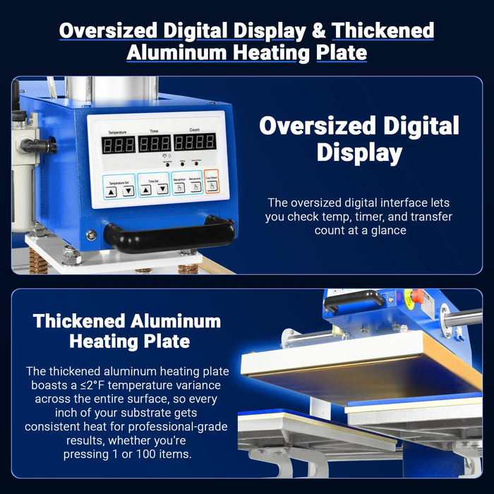 16x24 Inch Commercial Pneumatic Dual Platen Heat Press - Auto Lift Dig — dimensions diagram